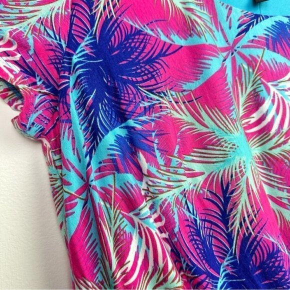 Aditi Beachy Palm Tree Printed Round Neck knotted Cap Sleeve Dress Size 12 - Picture 5 of 7